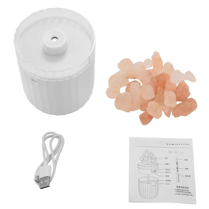 Portable Usb Air Humidifier Crystal Salt Stone Aroma Diffuser, White