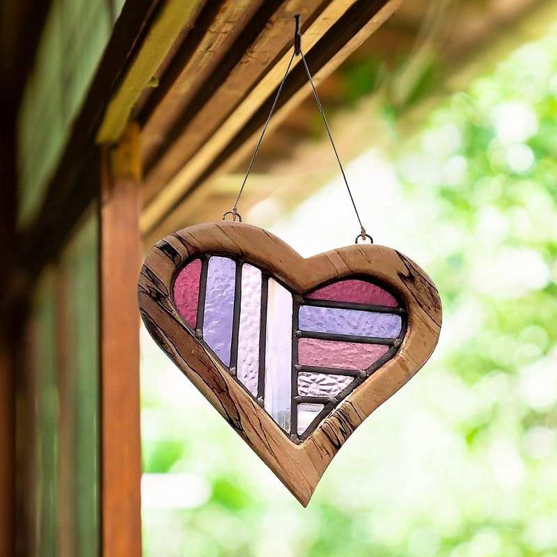 Wooden Acrylic Heart Ornaments Hanging for Home Garden Decor,pink
