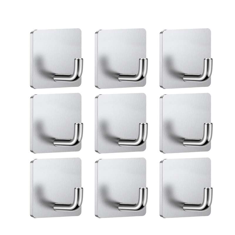 9pcs Stainless Steel Stick On Wall Hooks for Hanging for Kitchen