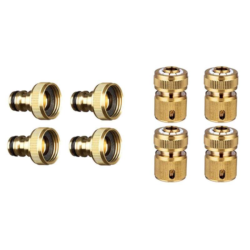 4 Pc Brass Hose Connector Hose End Quick Connect Fitting 1/2 In Ch