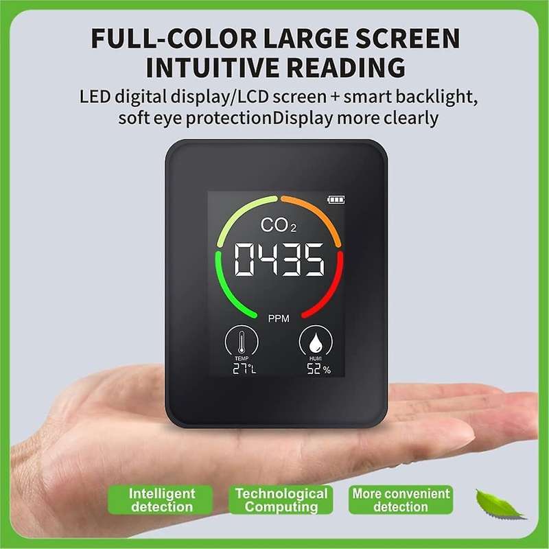 Co2 Detector Thermo-hygrometer Detector Air Quality Monitor Black