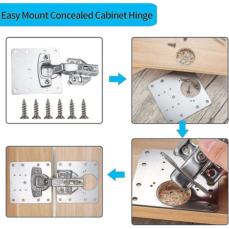 4 Pcs Cabinet Hinges and 8 Pcs Hinges Repair Plates,kitchen Hinge