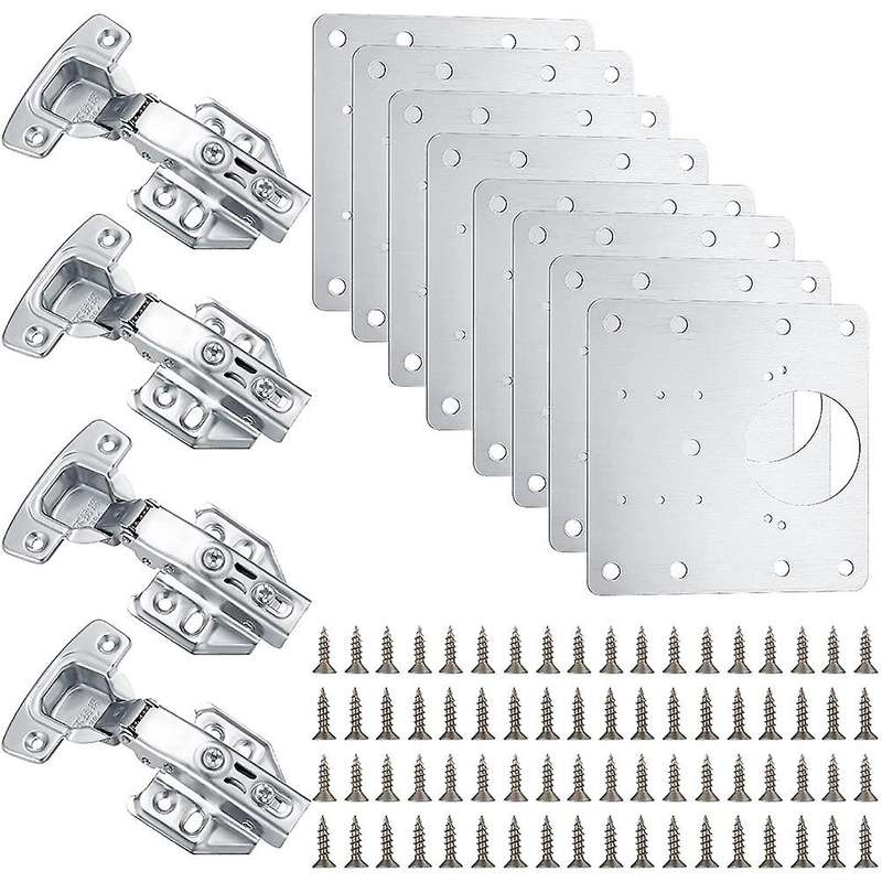 4 Pcs Cabinet Hinges and 8 Pcs Hinges Repair Plates,kitchen Hinge