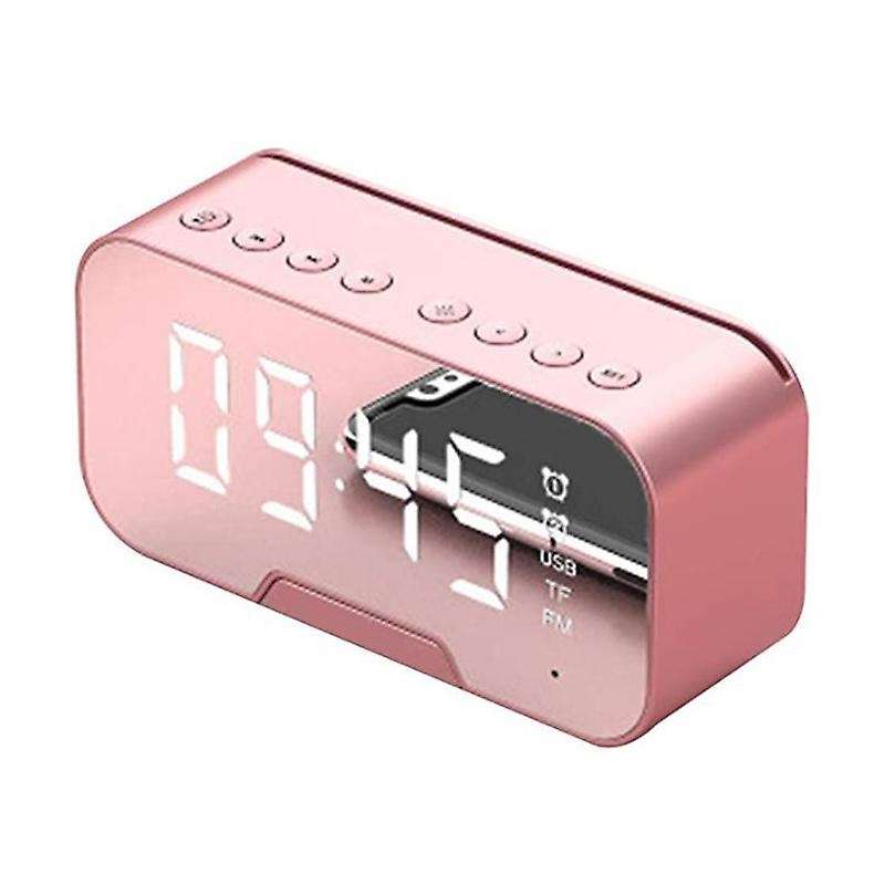Bluetooth Speaker, Led Mirror Digital Alarm Clock Multifunction,pink