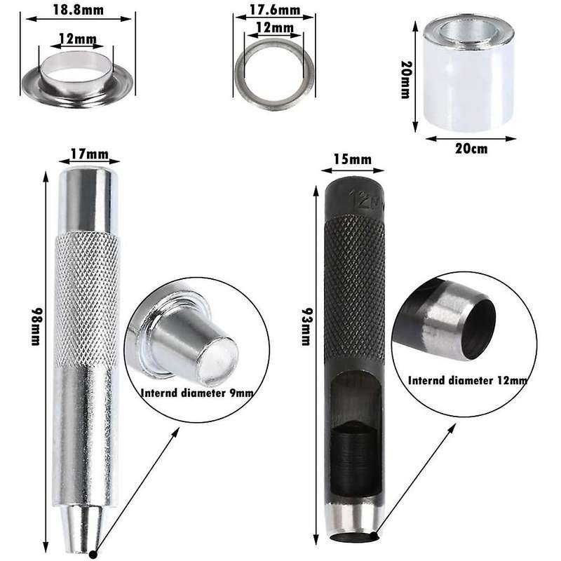 153pcs Grommet Tool Kit - 12mm Inside Diameter with Hole Punch