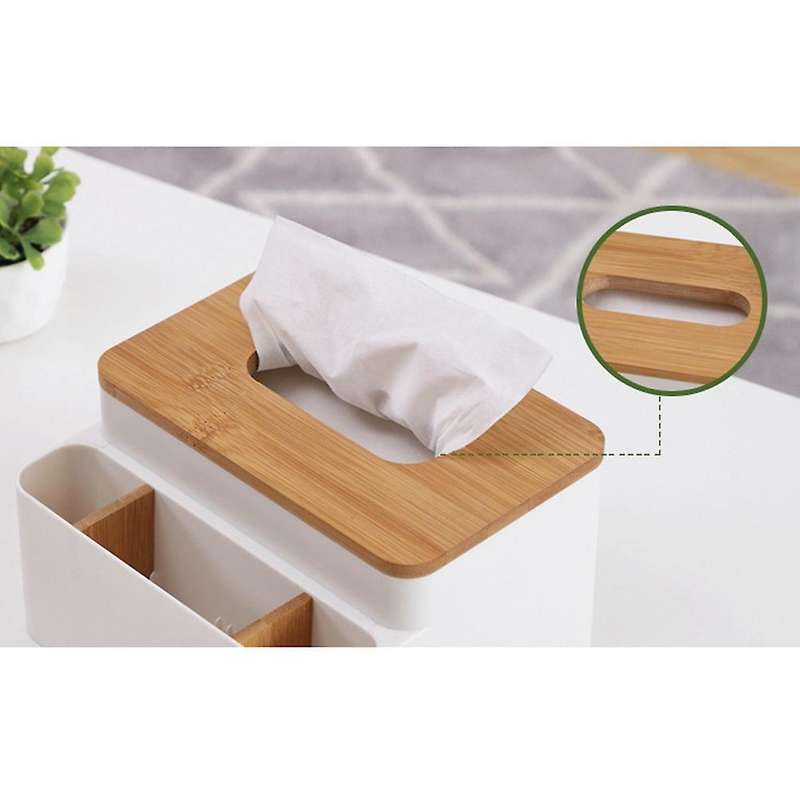 Organizer Box with Wooden Lid for Tissue Paper Makeup Case Holder-a
