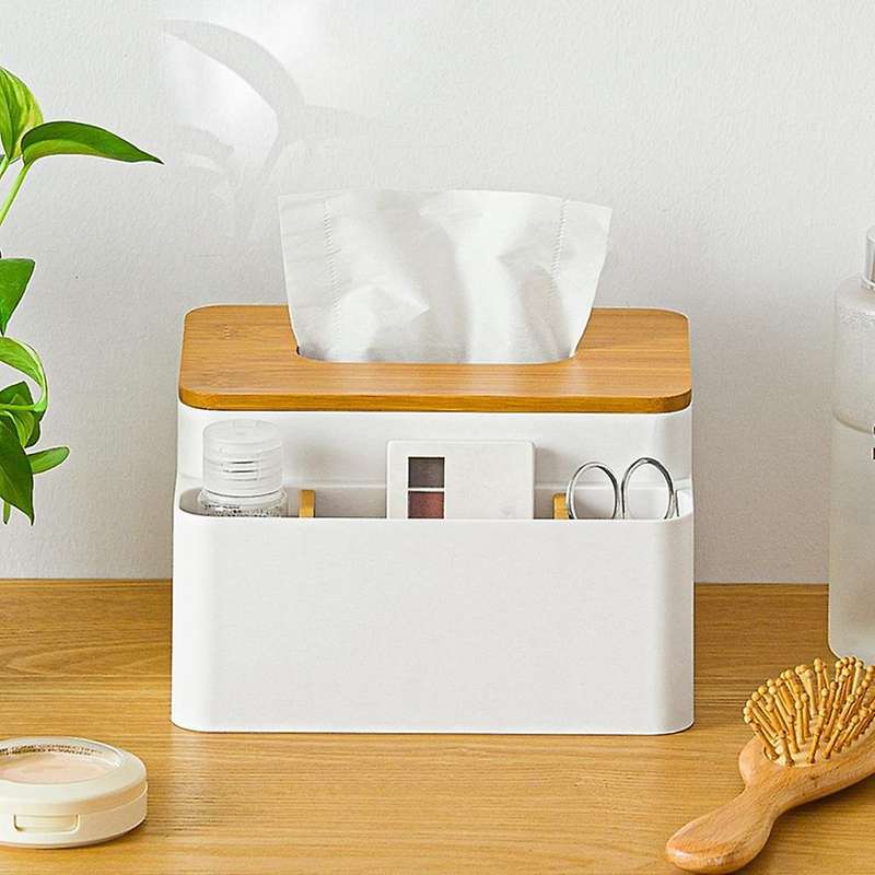 Organizer Box with Wooden Lid for Tissue Paper Makeup Case Holder-b
