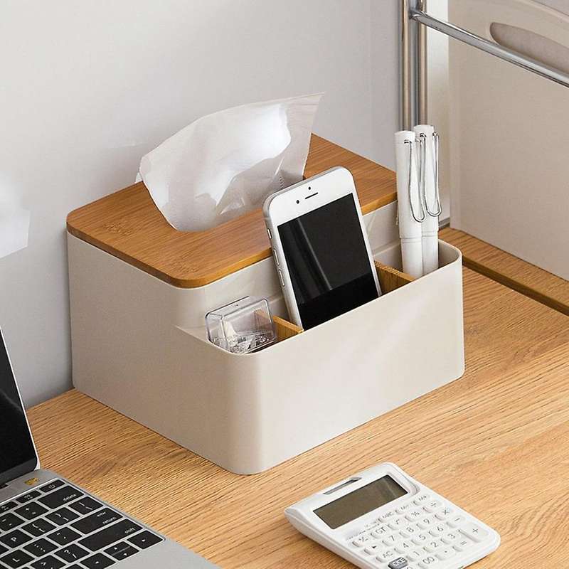 Organizer Box with Wooden Lid for Tissue Paper Makeup Case Holder-b