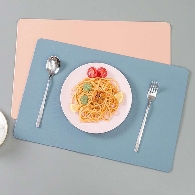 Pu Leather Placemats Set Of 6 Washable Table Mats for Home Blue
