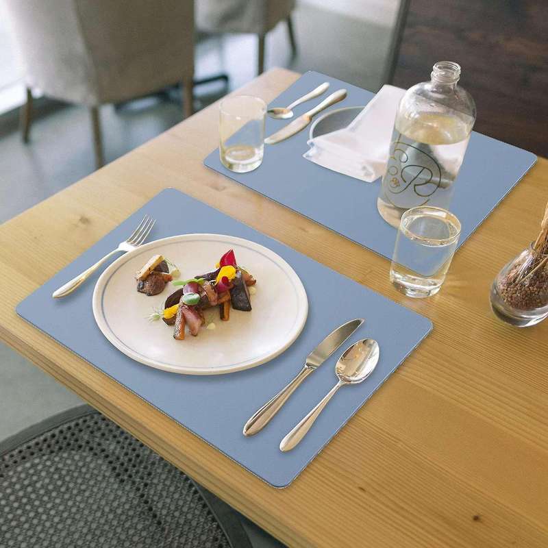 Pu Leather Placemats Set Of 6 Washable Table Mats for Home Blue