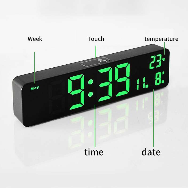 Led Mirrored with Weekly Modern Desk Clocks -black Shell Green Light