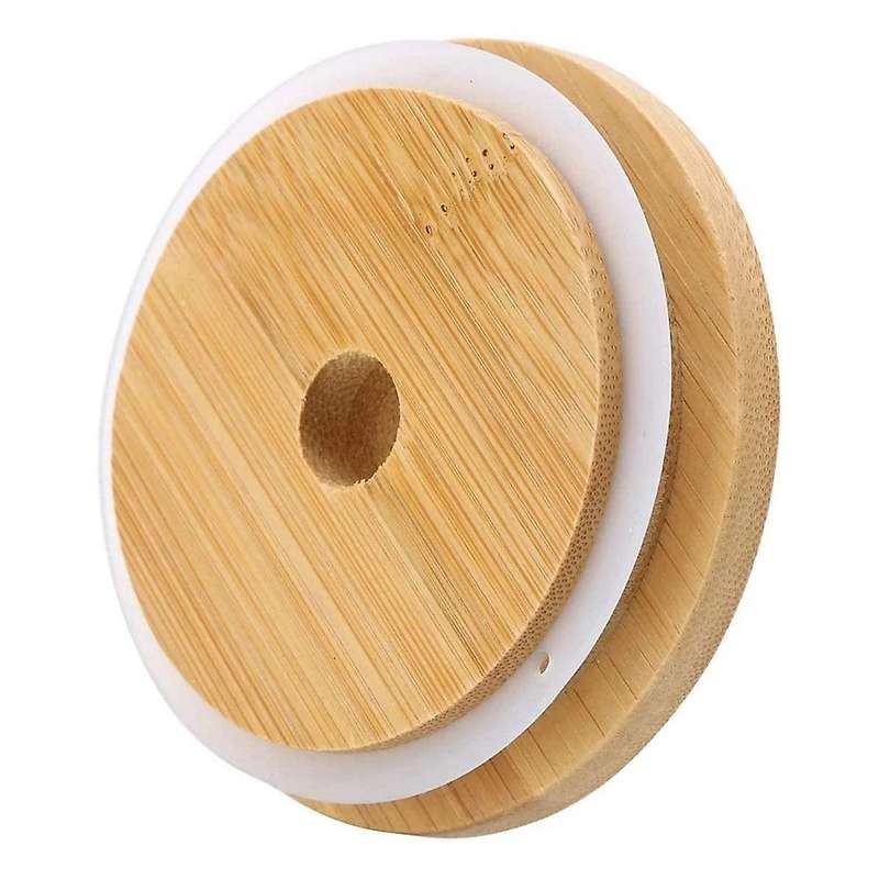 12 Pack Bamboo Mason Jar Lid with Straw Hole for 70mm Mason Jar