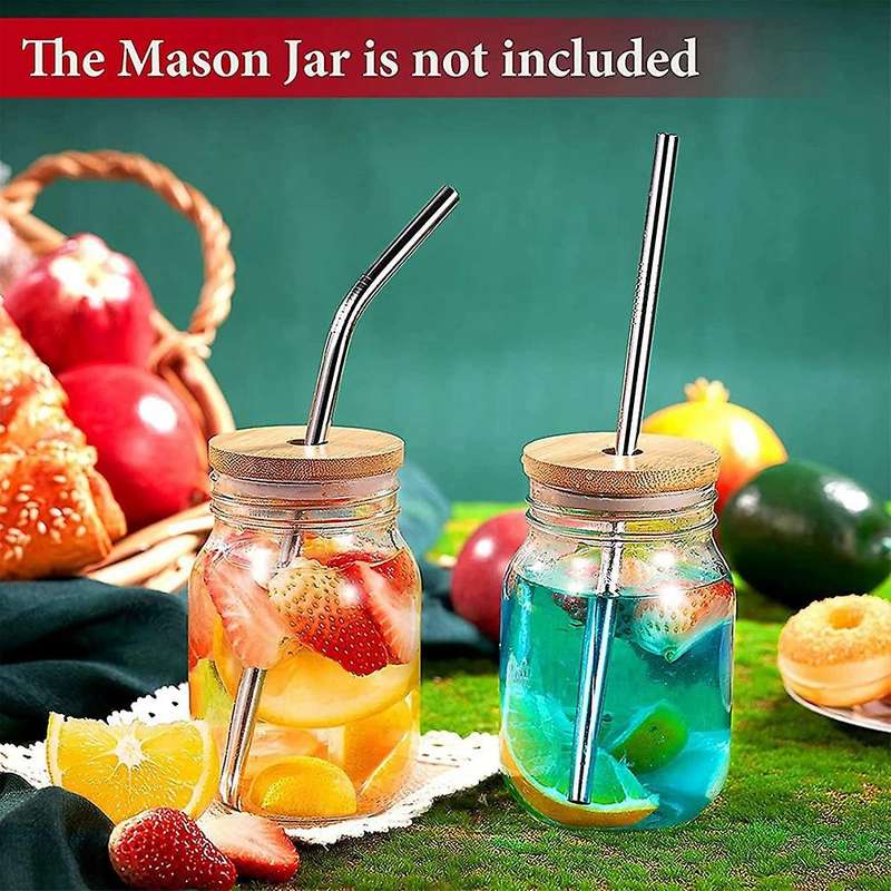 12 Pack Bamboo Mason Jar Lid with Straw Hole for 70mm Mason Jar