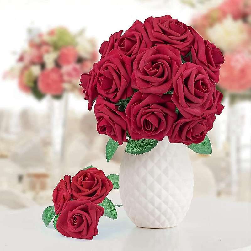 Artificial Rose Flowers,wine Red Roses Real Touch Foam Fake Rose Bulk