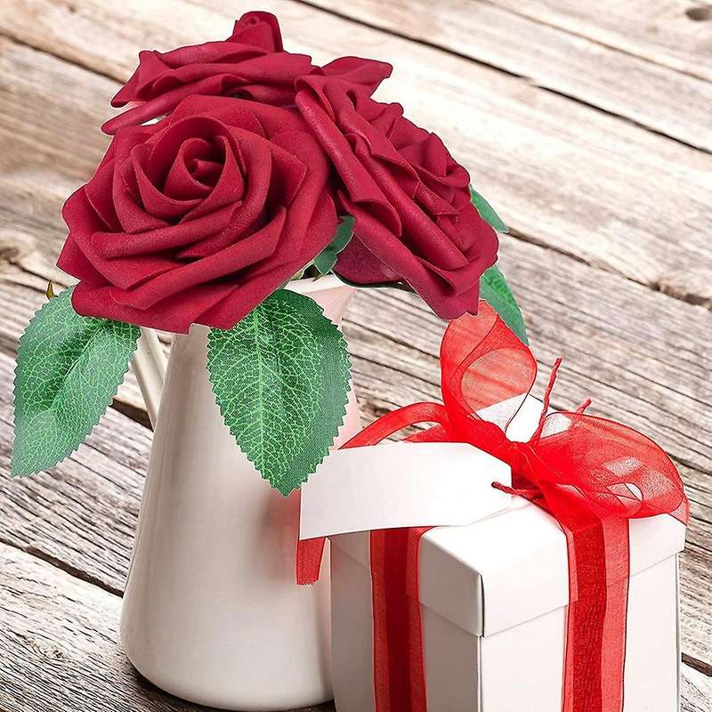 Artificial Rose Flowers,wine Red Roses Real Touch Foam Fake Rose Bulk