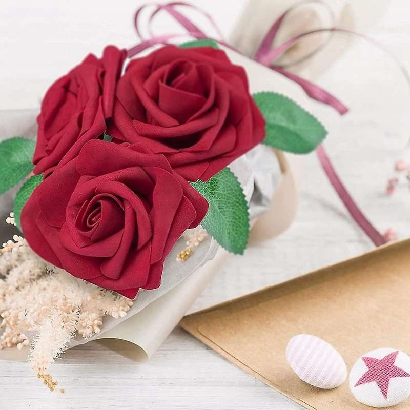 Artificial Rose Flowers,wine Red Roses Real Touch Foam Fake Rose Bulk