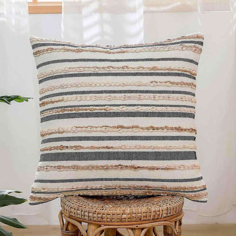 Striped Woven Braids Boho Throw Pillow Covers for Couch 18 X 18 Inch