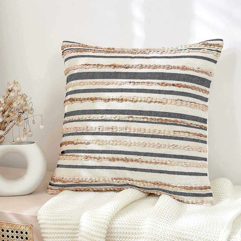 Striped Woven Braids Boho Throw Pillow Covers for Couch 18 X 18 Inch