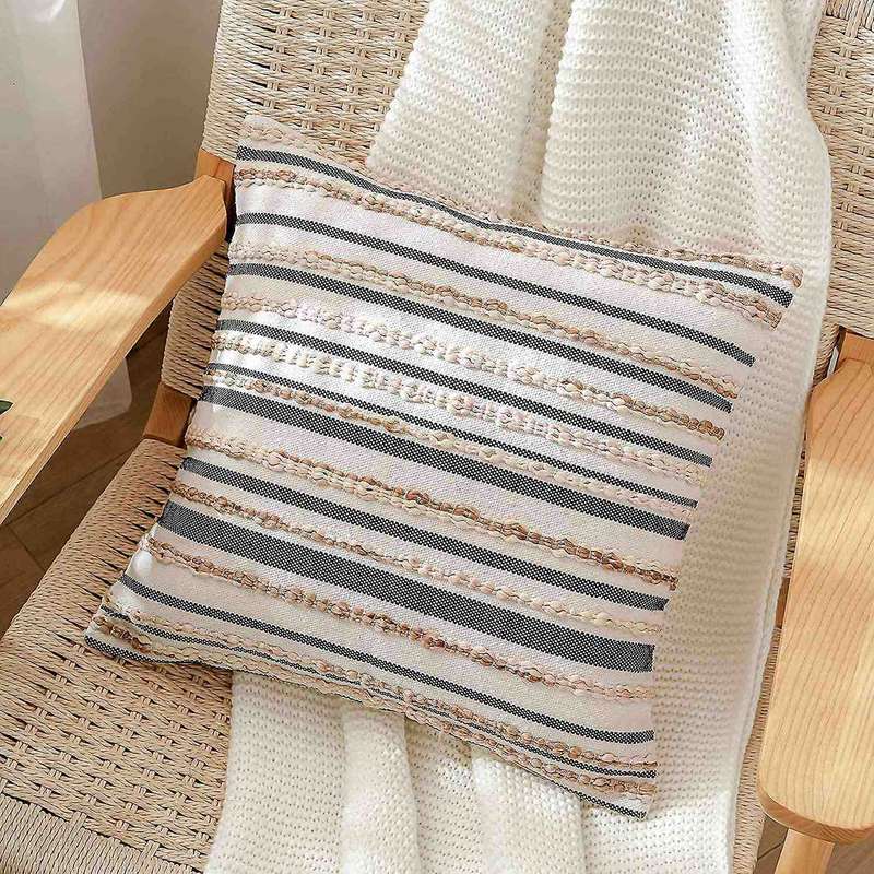 Striped Woven Braids Boho Throw Pillow Covers for Couch 18 X 18 Inch