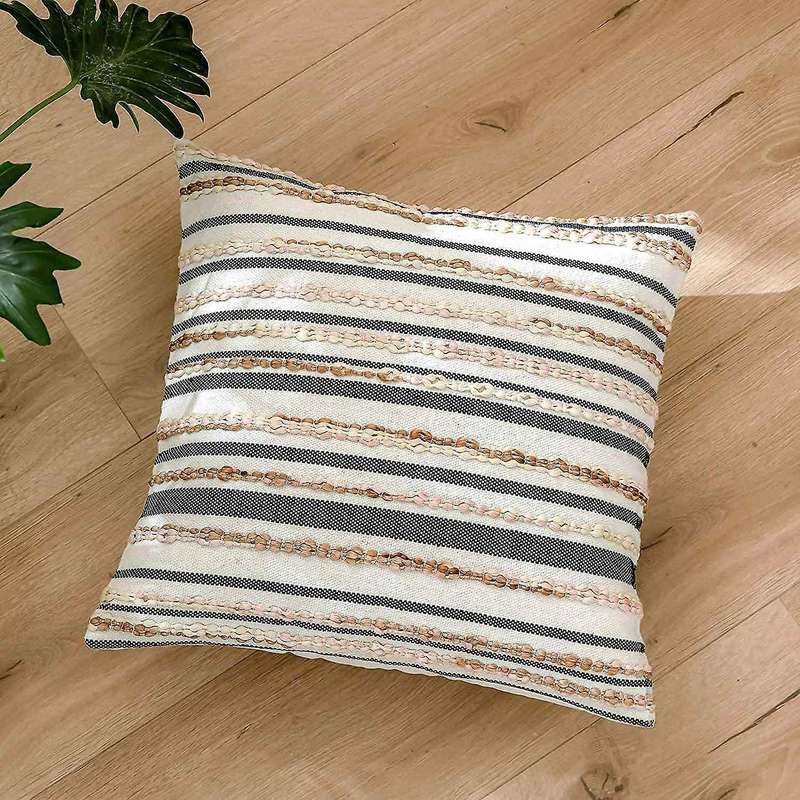 Striped Woven Braids Boho Throw Pillow Covers for Couch 18 X 18 Inch