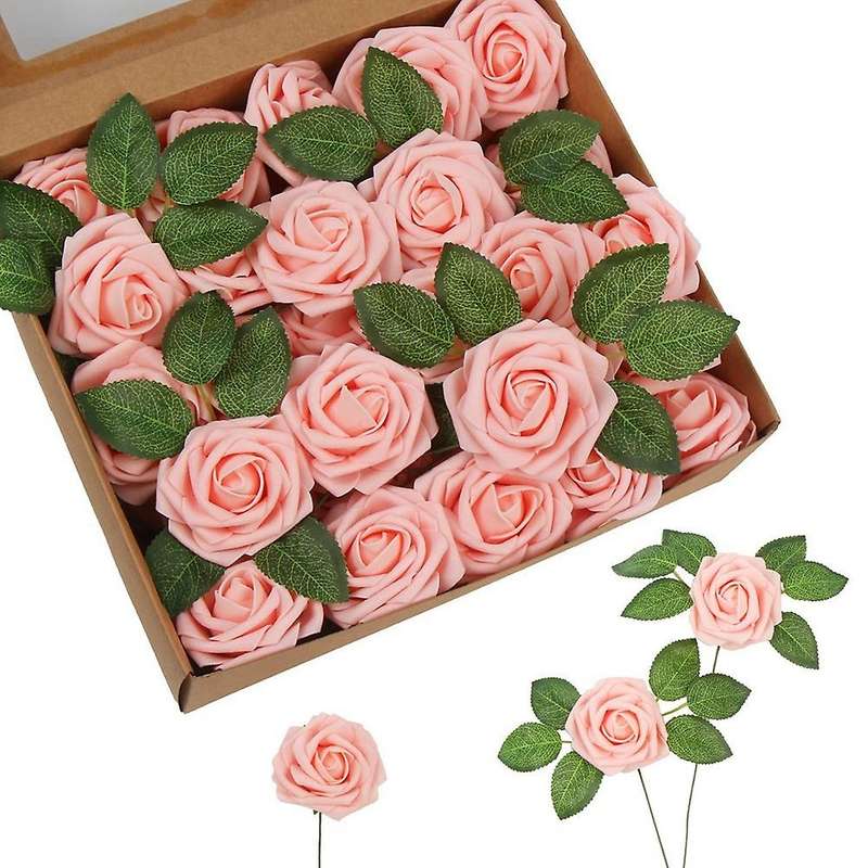 Artificial Rose Flowers, Pink Roses Real Touch Foam Fake Rose Bulk