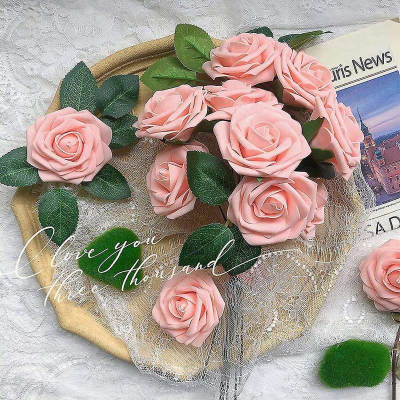 Artificial Rose Flowers, Pink Roses Real Touch Foam Fake Rose Bulk