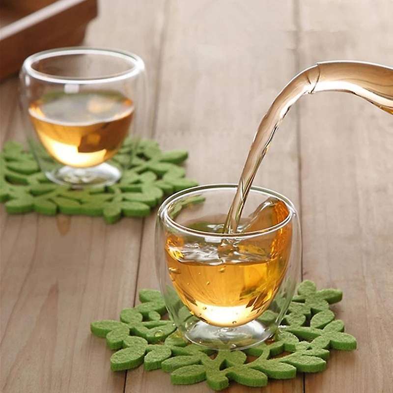 4pcs 80ml Double Wall Glass Cup Transparent Handmade Heat Resistant