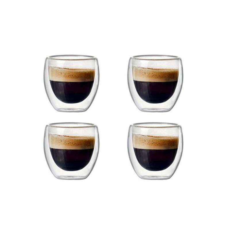 4pcs 80ml Double Wall Glass Cup Transparent Handmade Heat Resistant