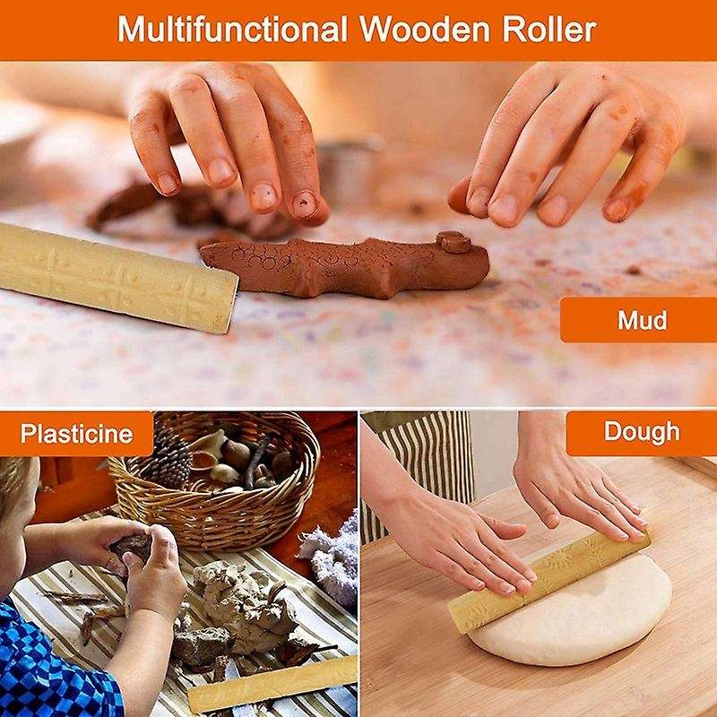 2pcs Clay Modeling Pattern Rollers Flowers Pattern 6.3in Clay Rolling