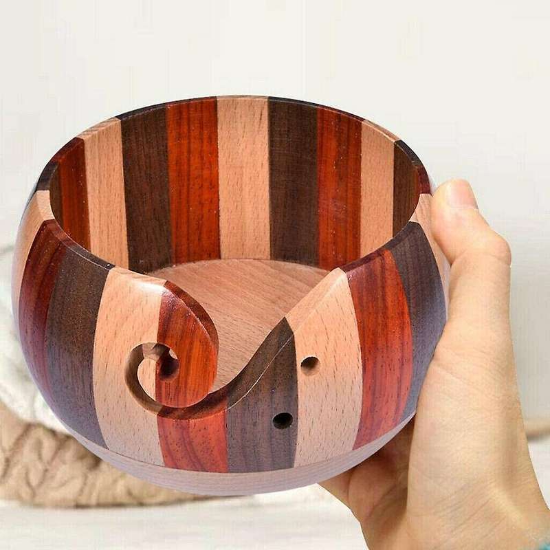 Wooden Yarn Bowl Wood Crochet Knitting Wool Tool Holder Organizer