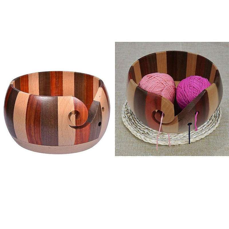 Wooden Yarn Bowl Wood Crochet Knitting Wool Tool Holder Organizer