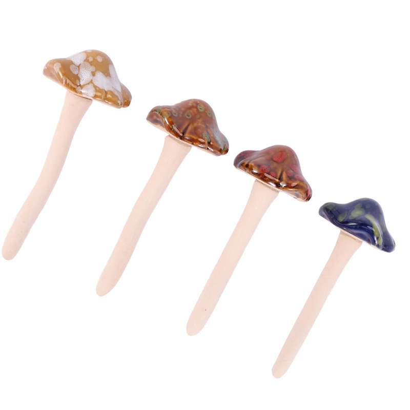 4x Ceramic for The Garden Tinkling Mushrooms Garden Ornaments Decor
