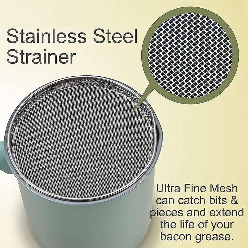 Bacon Grease Container with Strainer Fine Mesh 1.4l