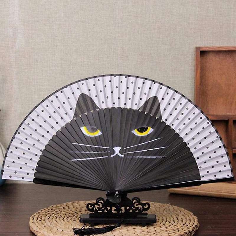 4pack Handheld Fan, Cartoon Cat Folding Silk Fan, with Elegant Tassel
