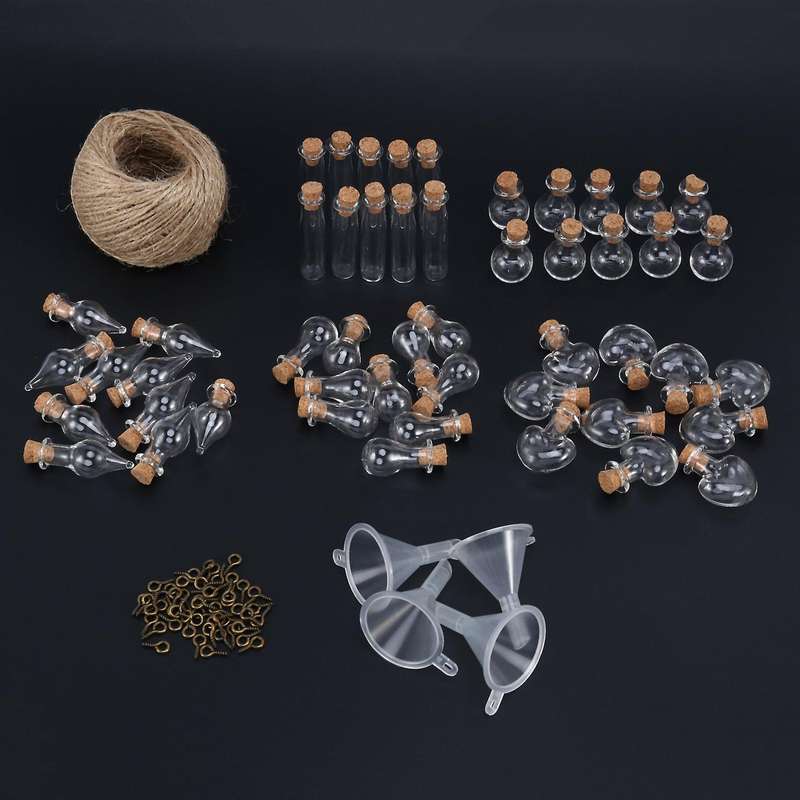 50 Pieces Mini Glass Jars Bottles with Cork Stoppers 5 Shapes Bottle