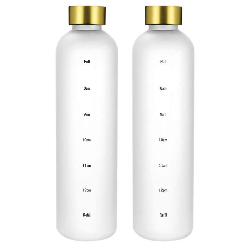 Plastic Frosted Water Cup Copper Lid with Time Marker 1000ml White
