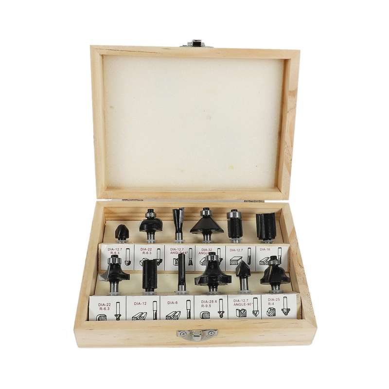 12pcs 6mm Router Bits Carbide Router Bit Cutter Set with Wooden Case