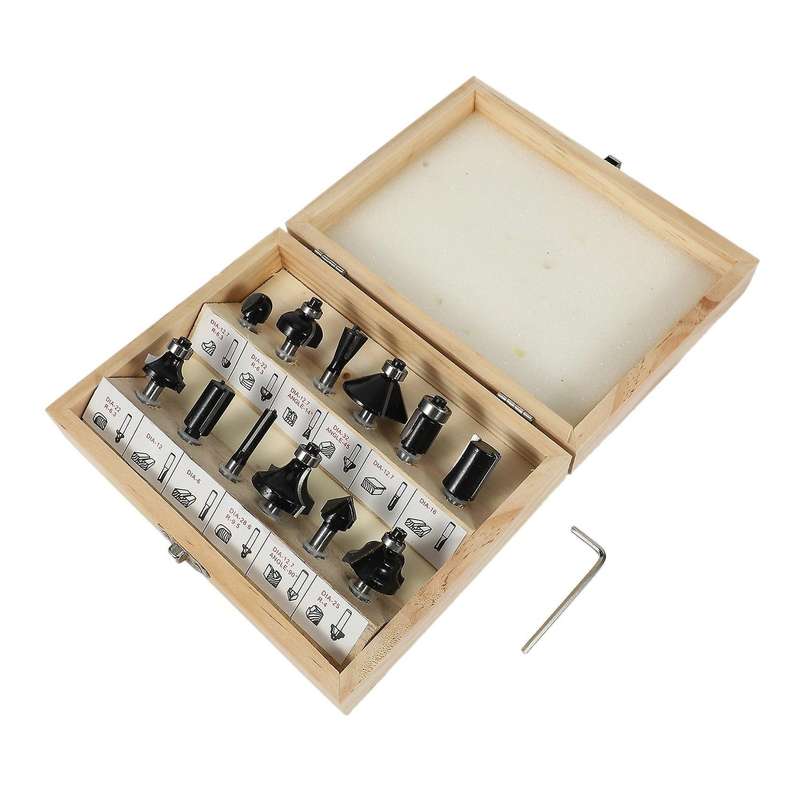 12pcs 6mm Router Bits Carbide Router Bit Cutter Set with Wooden Case