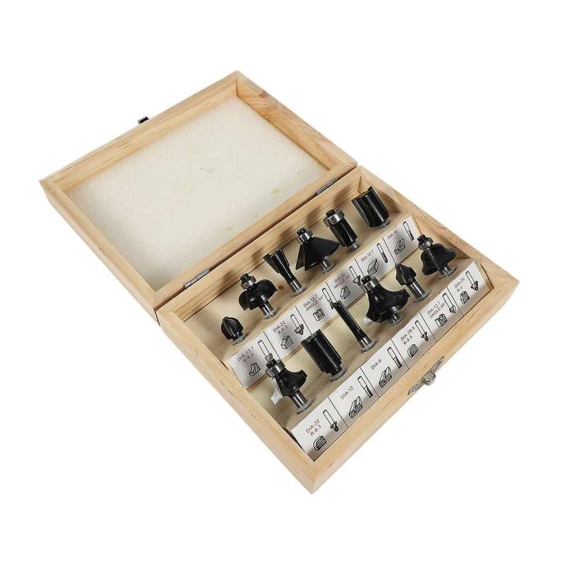 12pcs 6mm Router Bits Carbide Router Bit Cutter Set with Wooden Case