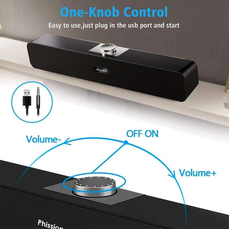 Bonks Computer Speaker, Stereo 2.0 Usb Speaker with Diaphragm,black