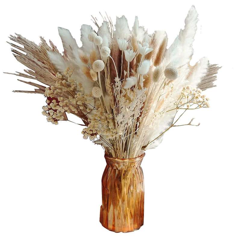 Dried Flowers Reed Grass,17 Inch Pampas Grass Branches for Home Decor