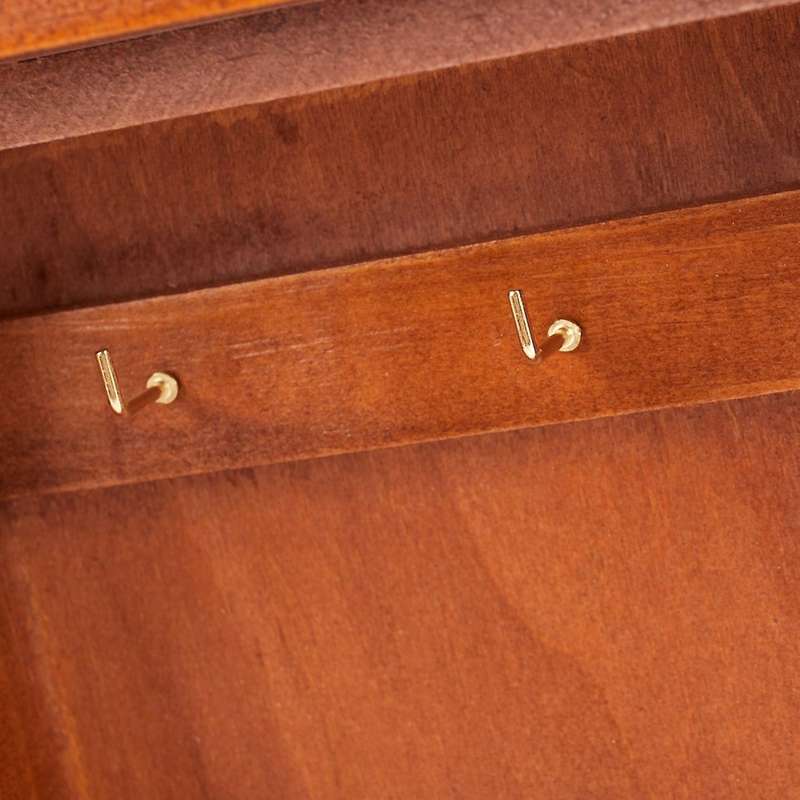 Wooden Key Storage Cabinet Key Holder Box with Hanging Hooks Brown