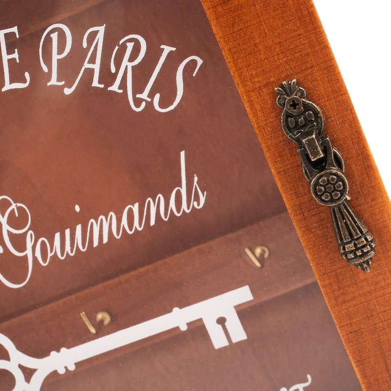 Wooden Key Storage Cabinet Key Holder Box with Hanging Hooks Brown
