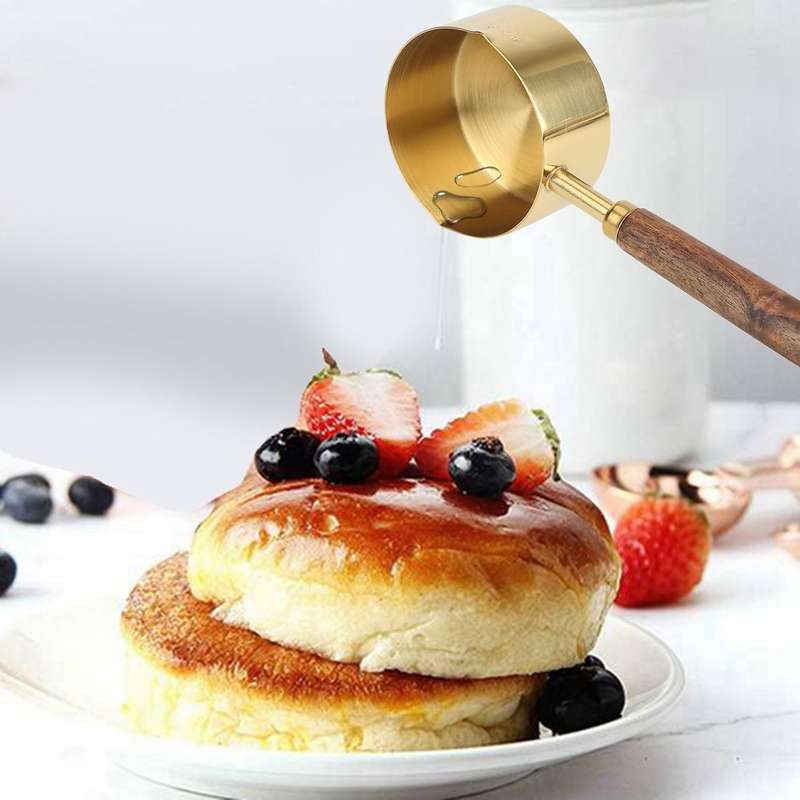 Kitchen Measuring Tool Plating Cups Spoon Walnut Wooden Handle Gold B