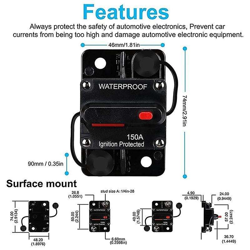 Waterproof Circuit Breaker,with Manual Reset,12v-48v Dc,150a,for Car