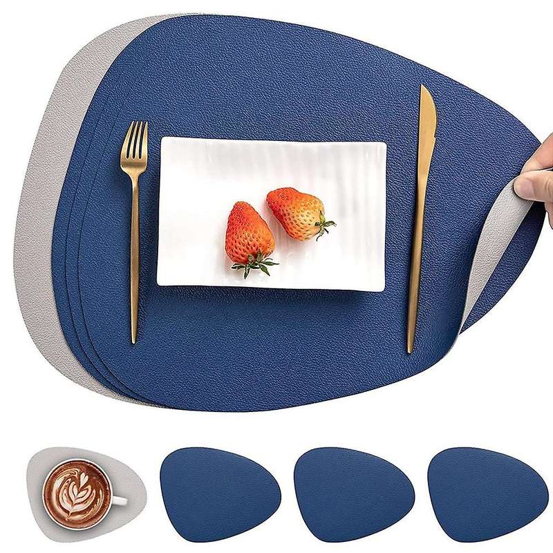 Placemats Leather and Coasters, Washable Placemats (light Gray Blue)