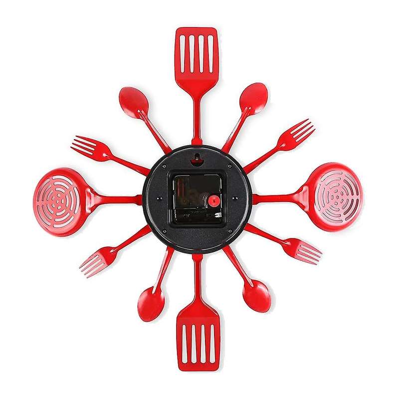 16 Inch Large Kitchen Wall Clocks with Spoons and Forks(red)