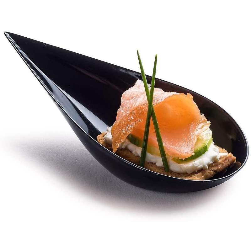 100 Tear Drop Mini Appetizer Plates - Plastic Dessert Bowls, Black