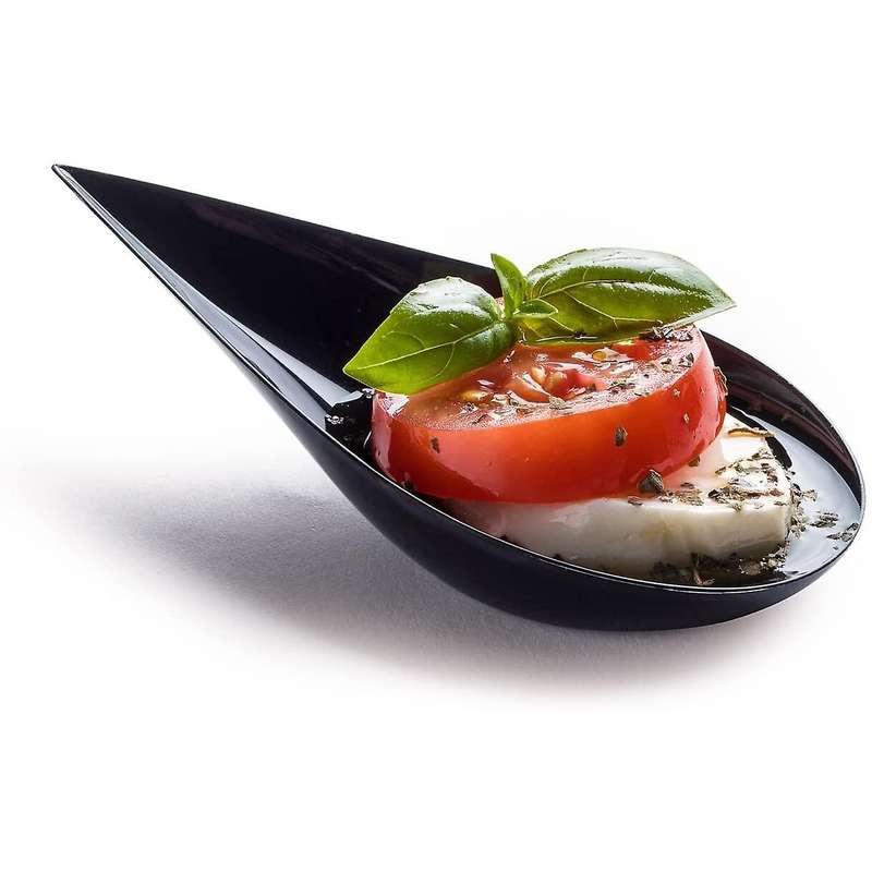 100 Tear Drop Mini Appetizer Plates - Plastic Dessert Bowls, Black