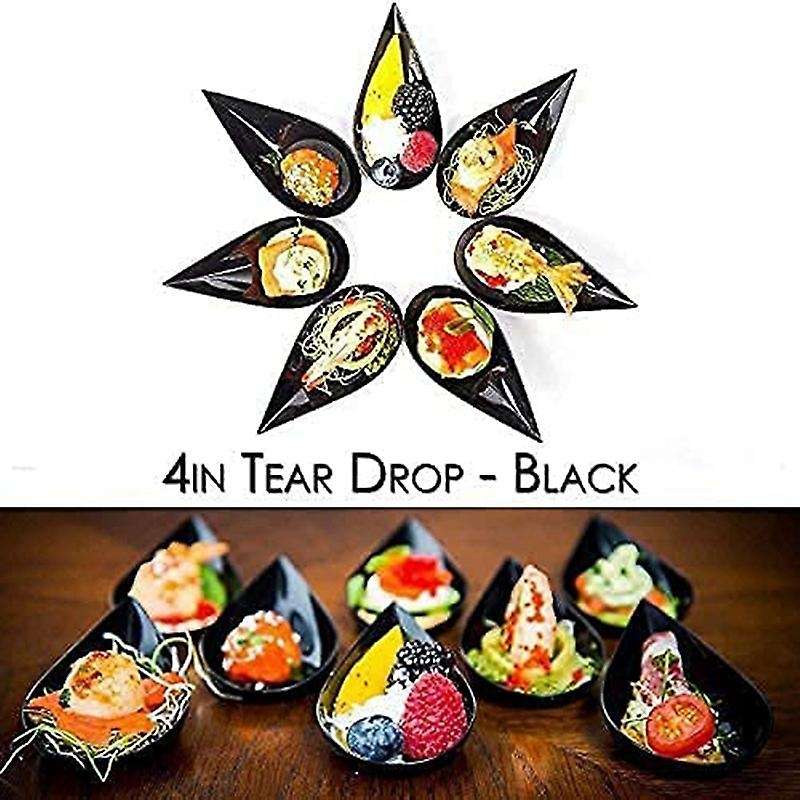 100 Tear Drop Mini Appetizer Plates - Plastic Dessert Bowls, Black
